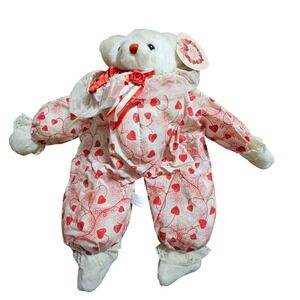 Vintage Walmart Be My Valentine Heart Bear Plush 18" Ruffle Jumpsuit V30109 NWT